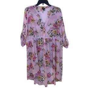Torrid Light Pink Floral Long Blouse With Half Sleeves Size 2